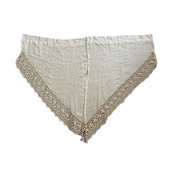 2 Sheer Arched Valances Short Window Curtains Light Brown Intricate Lace Trim - Picture 1 of 7